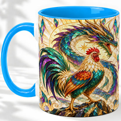 #pl[11oz|Blue] Stained Glass Style Rooster Dragon Ceramic Mug