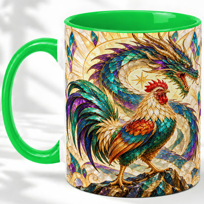 #pl[11oz|Green] Stained Glass Style Rooster Dragon Ceramic Mug