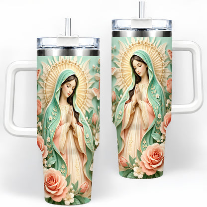 Virgin Mary Floral 40oz Tumbler with Roses and Butterfly Artwork