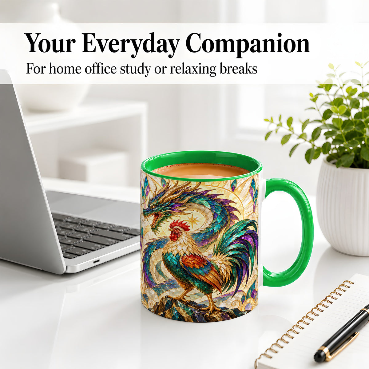 #pl[11oz|Green] Stained Glass Style Rooster Dragon Ceramic Mug