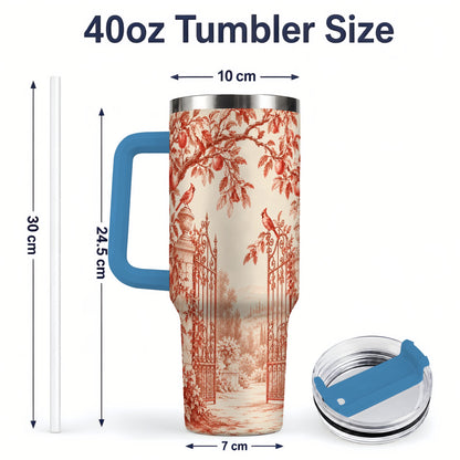 #pl[40oz|Blue] Red Toile Garden 40oz Tumbler with Cardinal and Apple Artwork