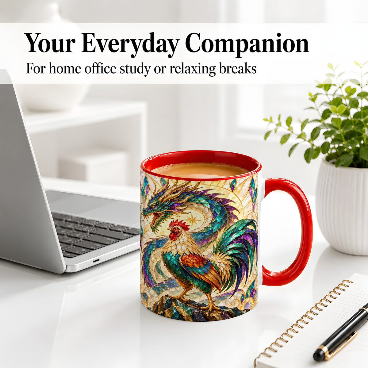 #pl[11oz|Red] Stained Glass Style Rooster Dragon Ceramic Mug