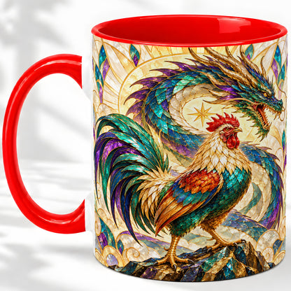 Stained Glass Style Rooster Dragon Ceramic Mug