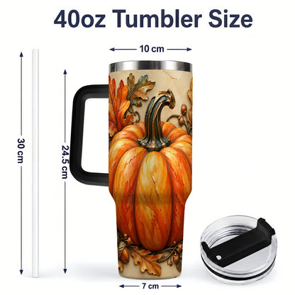 #pl[40oz|Black] Autumn Pumpkin 40oz Tumbler with Oak Leaves and Acorn Artwork