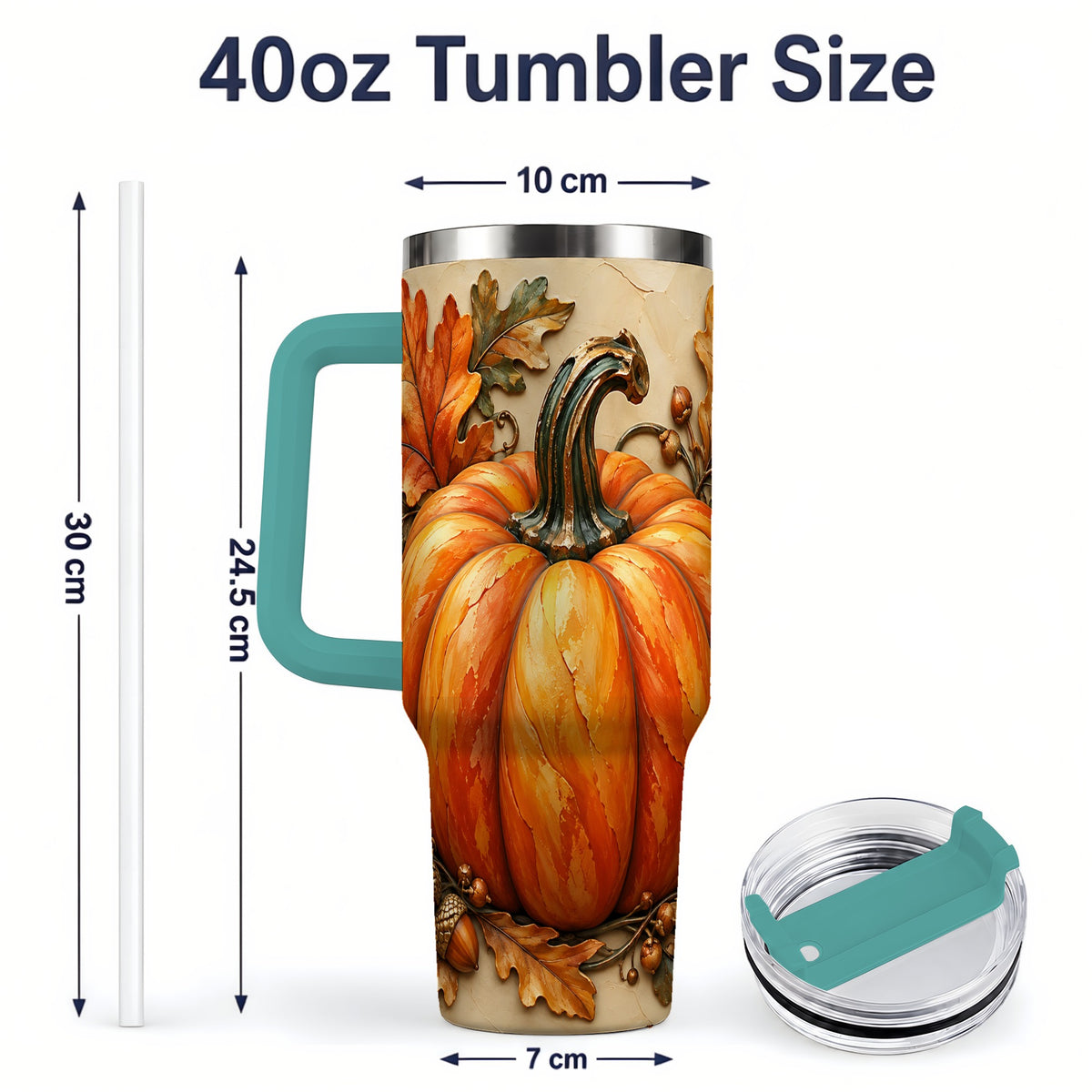 #pl[40oz|Green] Autumn Pumpkin 40oz Tumbler with Oak Leaves and Acorn Artwork