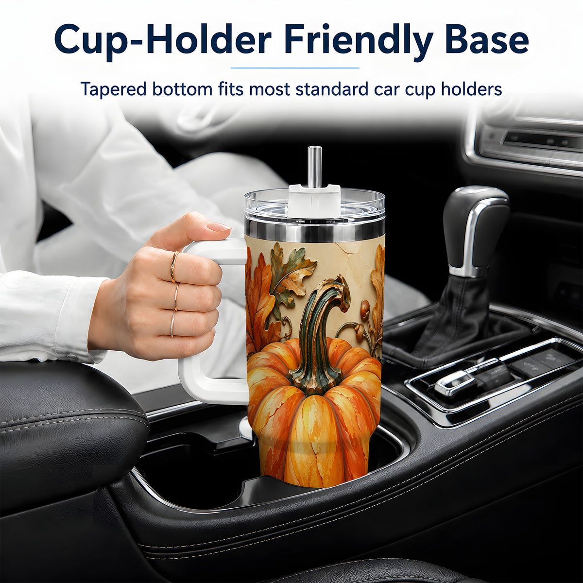 Autumn Pumpkin 40oz Tumbler with Oak Leaves and Acorn Artwork