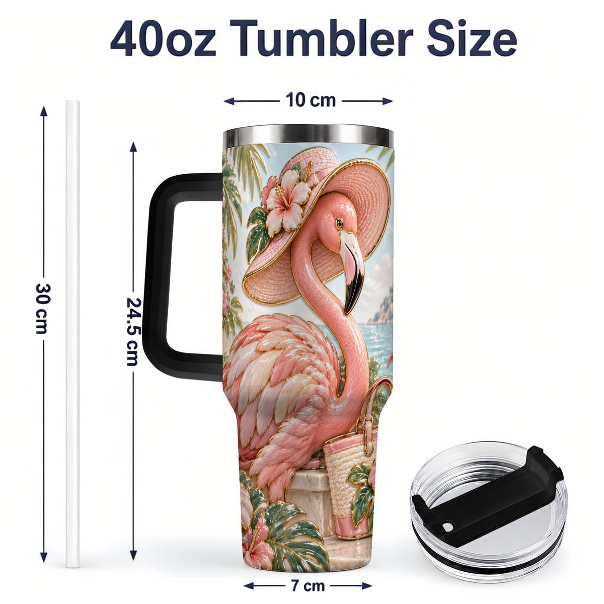 #pl[40oz|Black] Tropical Flamingo 40oz Tumbler, Coastal Bird Drinkware for Bird Lovers