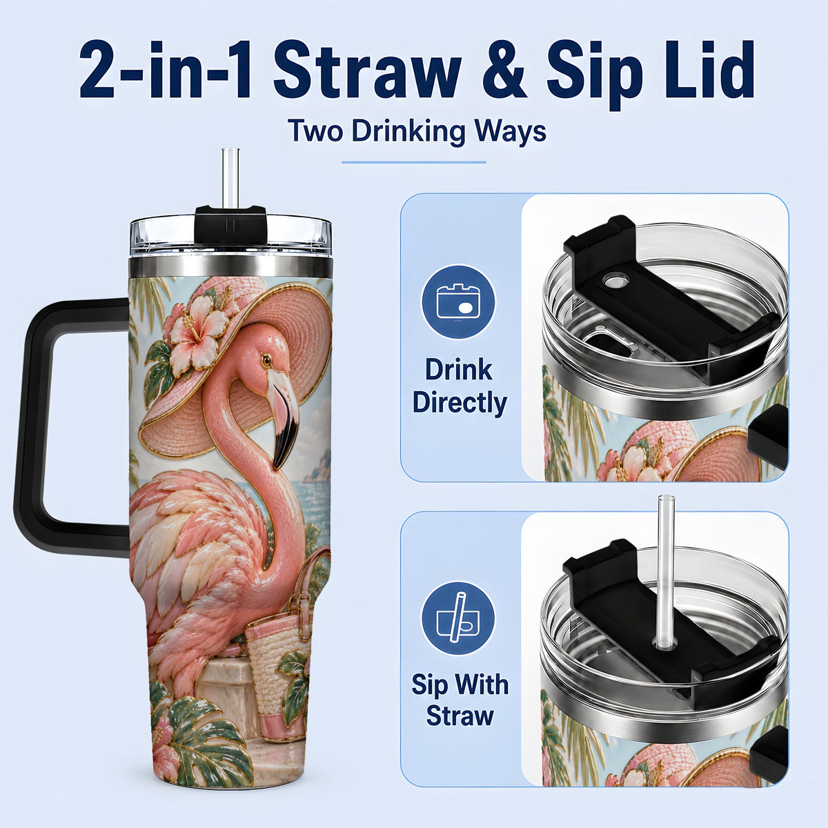 #pl[40oz|Black] Tropical Flamingo 40oz Tumbler, Coastal Bird Drinkware for Bird Lovers