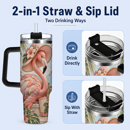 #pl[40oz|Black] Tropical Flamingo 40oz Tumbler, Coastal Bird Drinkware for Bird Lovers