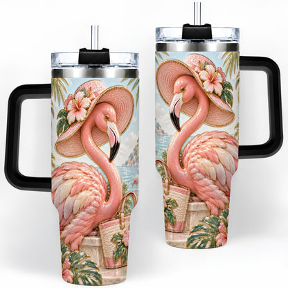 #pl[40oz|Black] Tropical Flamingo 40oz Tumbler, Coastal Bird Drinkware for Bird Lovers
