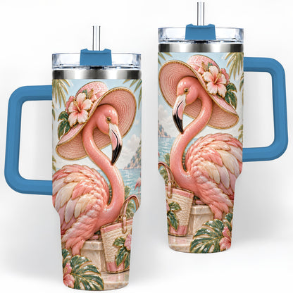 #pl[40oz|Blue] Tropical Flamingo 40oz Tumbler, Coastal Bird Drinkware for Bird Lovers