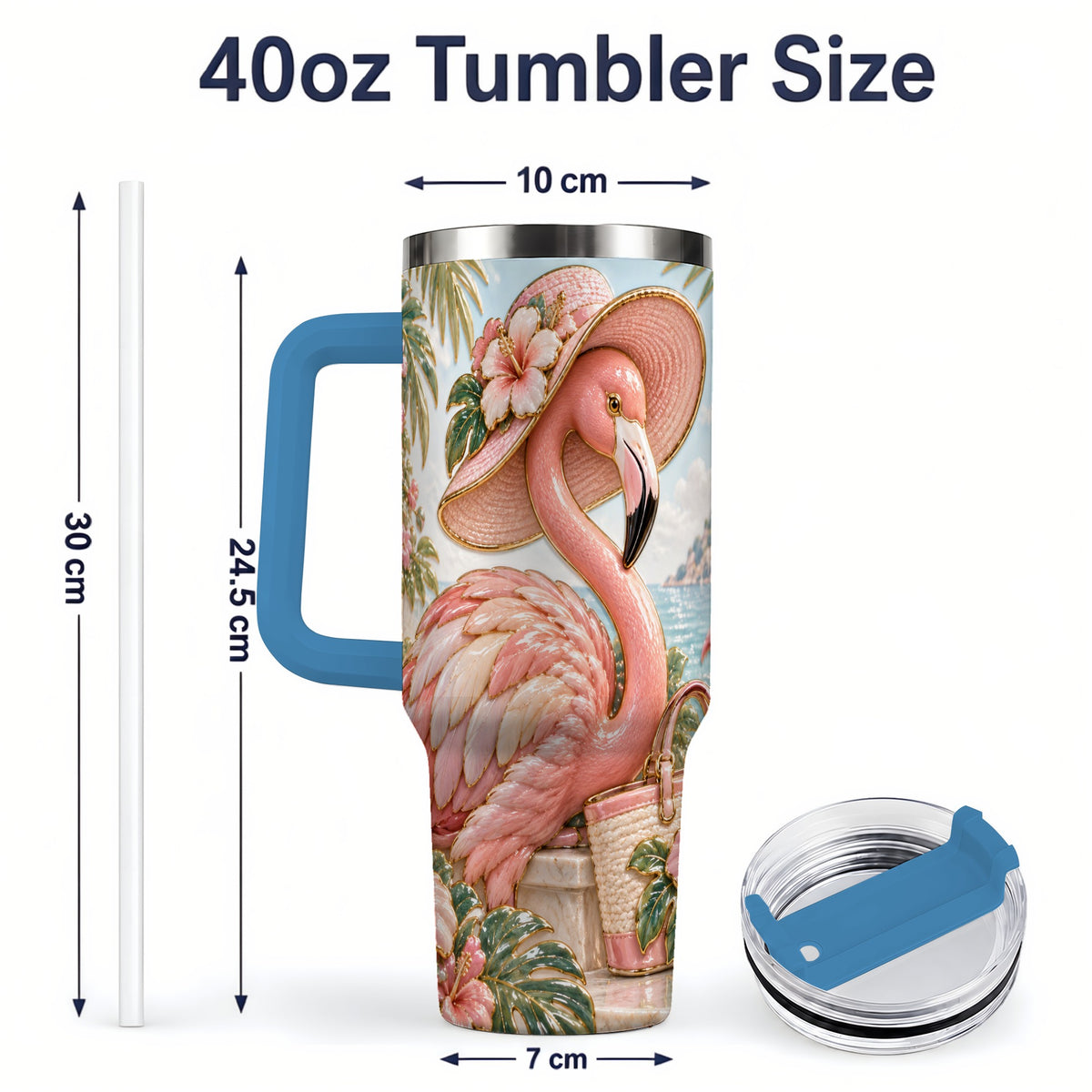 #pl[40oz|Blue] Tropical Flamingo 40oz Tumbler, Coastal Bird Drinkware for Bird Lovers