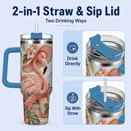 #pl[40oz|Blue] Tropical Flamingo 40oz Tumbler, Coastal Bird Drinkware for Bird Lovers