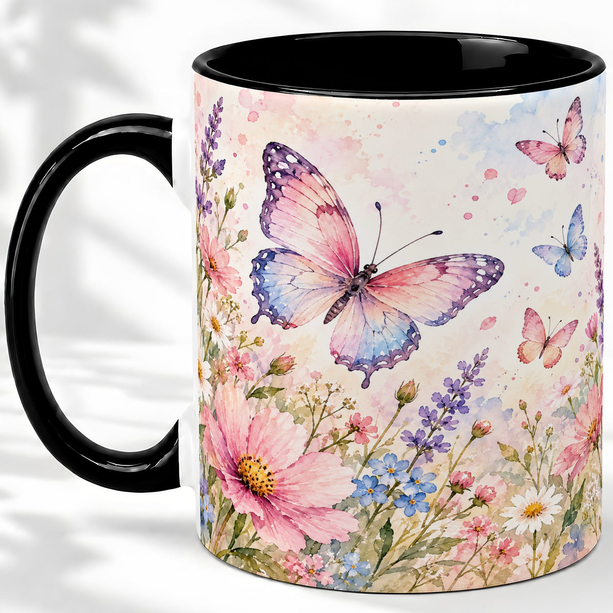 #pl[11oz|Black] Watercolor Butterfly Wildflower Ceramic Mug