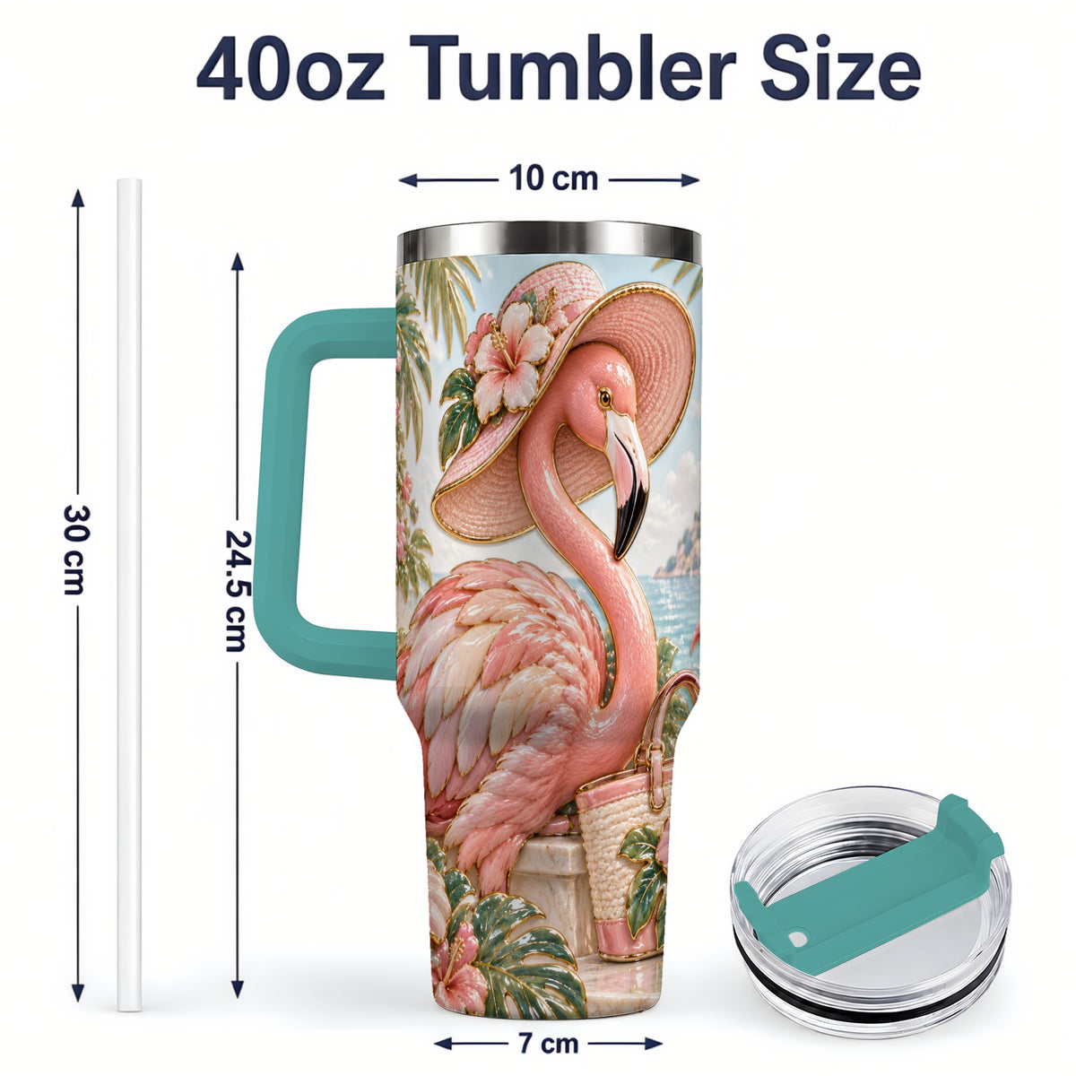 #pl[40oz|Green] Tropical Flamingo 40oz Tumbler, Coastal Bird Drinkware for Bird Lovers