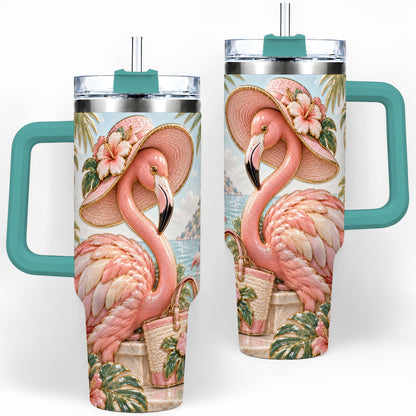 #pl[40oz|Green] Tropical Flamingo 40oz Tumbler, Coastal Bird Drinkware for Bird Lovers