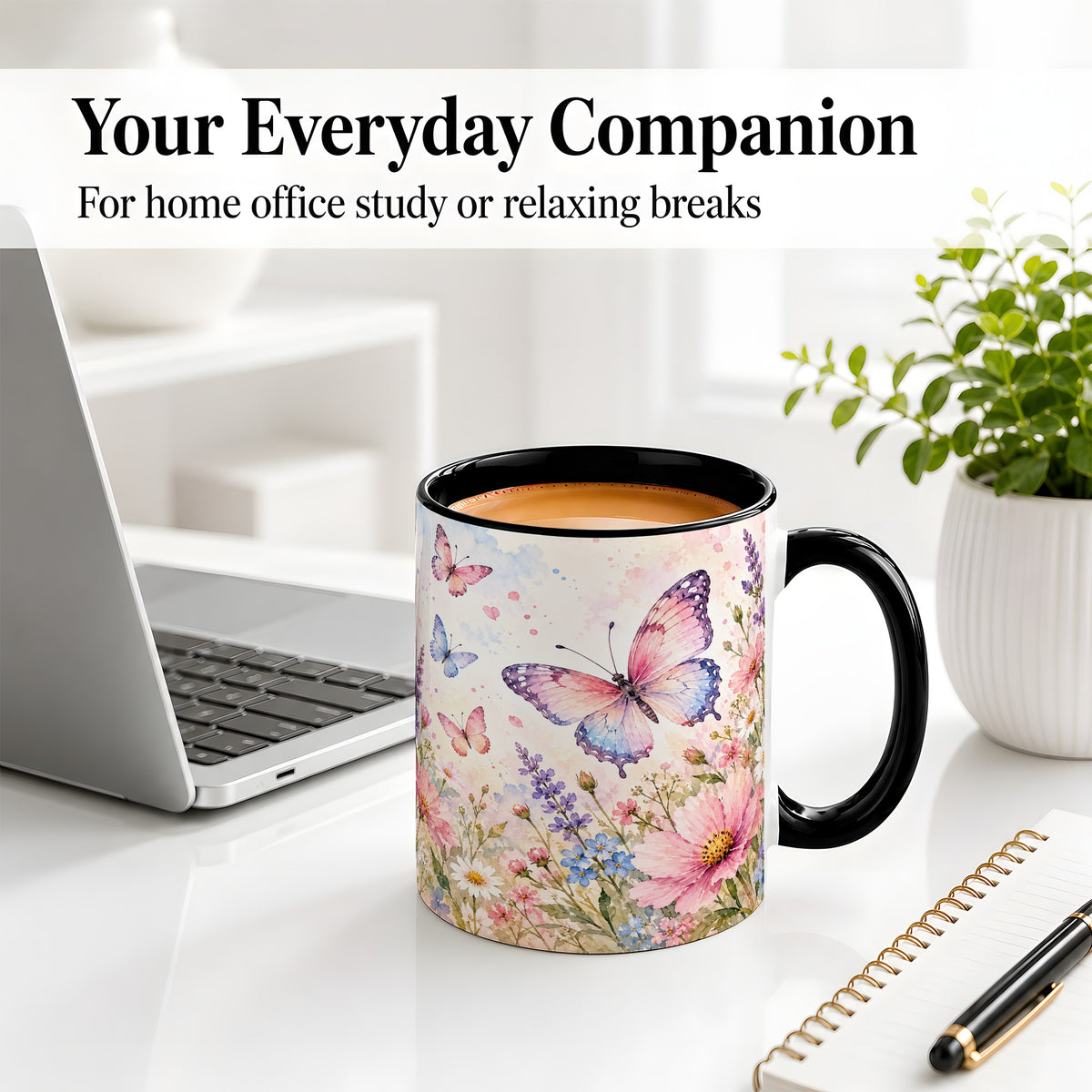 #pl[11oz|Black] Watercolor Butterfly Wildflower Ceramic Mug