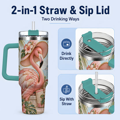 #pl[40oz|Green] Tropical Flamingo 40oz Tumbler, Coastal Bird Drinkware for Bird Lovers