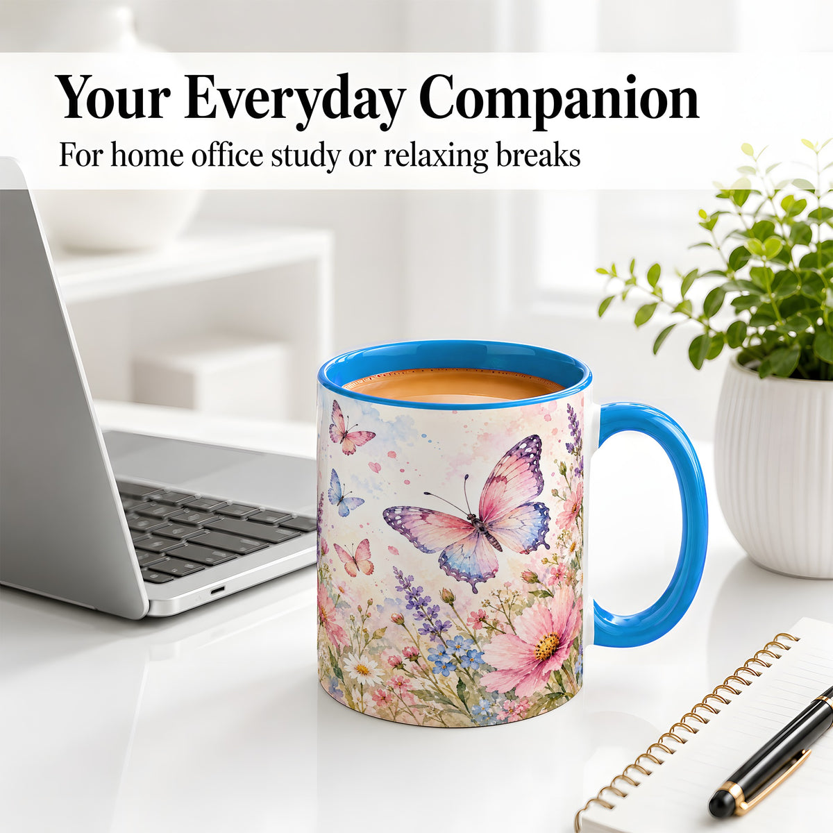 #pl[11oz|Blue] Watercolor Butterfly Wildflower Ceramic Mug