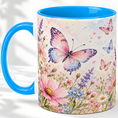 #pl[11oz|Blue] Watercolor Butterfly Wildflower Ceramic Mug