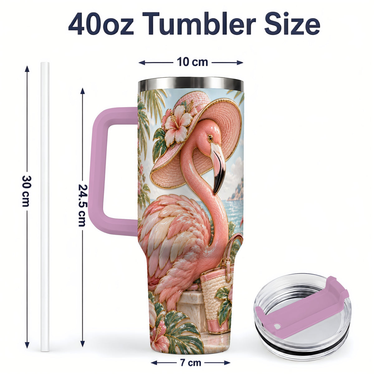 #pl[40oz|Pink] Tropical Flamingo 40oz Tumbler, Coastal Bird Drinkware for Bird Lovers