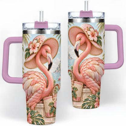 #pl[40oz|Pink] Tropical Flamingo 40oz Tumbler, Coastal Bird Drinkware for Bird Lovers