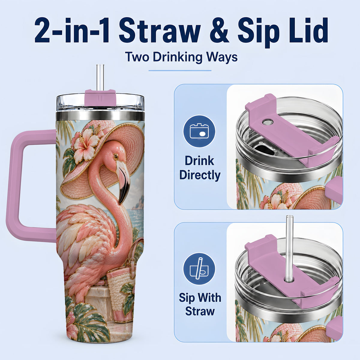 #pl[40oz|Pink] Tropical Flamingo 40oz Tumbler, Coastal Bird Drinkware for Bird Lovers