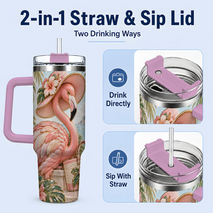 #pl[40oz|Pink] Tropical Flamingo 40oz Tumbler, Coastal Bird Drinkware for Bird Lovers
