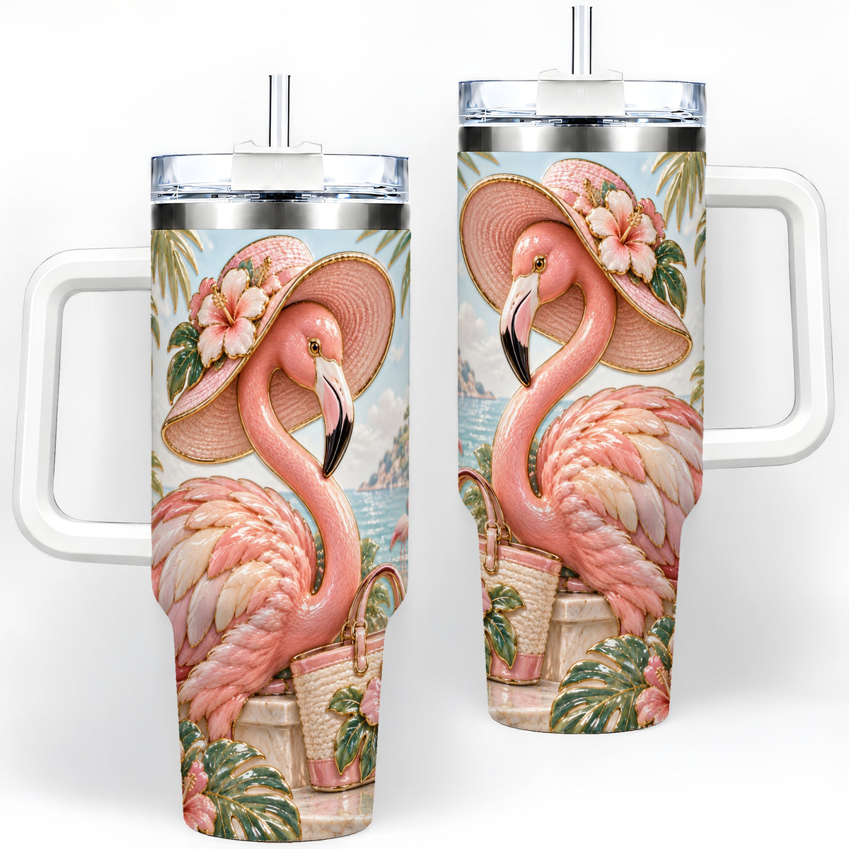 Tropical Flamingo 40oz Tumbler, Coastal Bird Drinkware for Bird Lovers