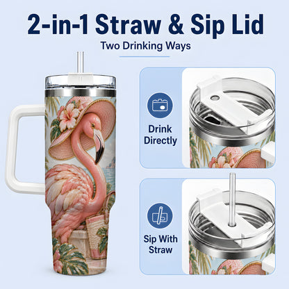 #pl[40oz|White] Tropical Flamingo 40oz Tumbler, Coastal Bird Drinkware for Bird Lovers
