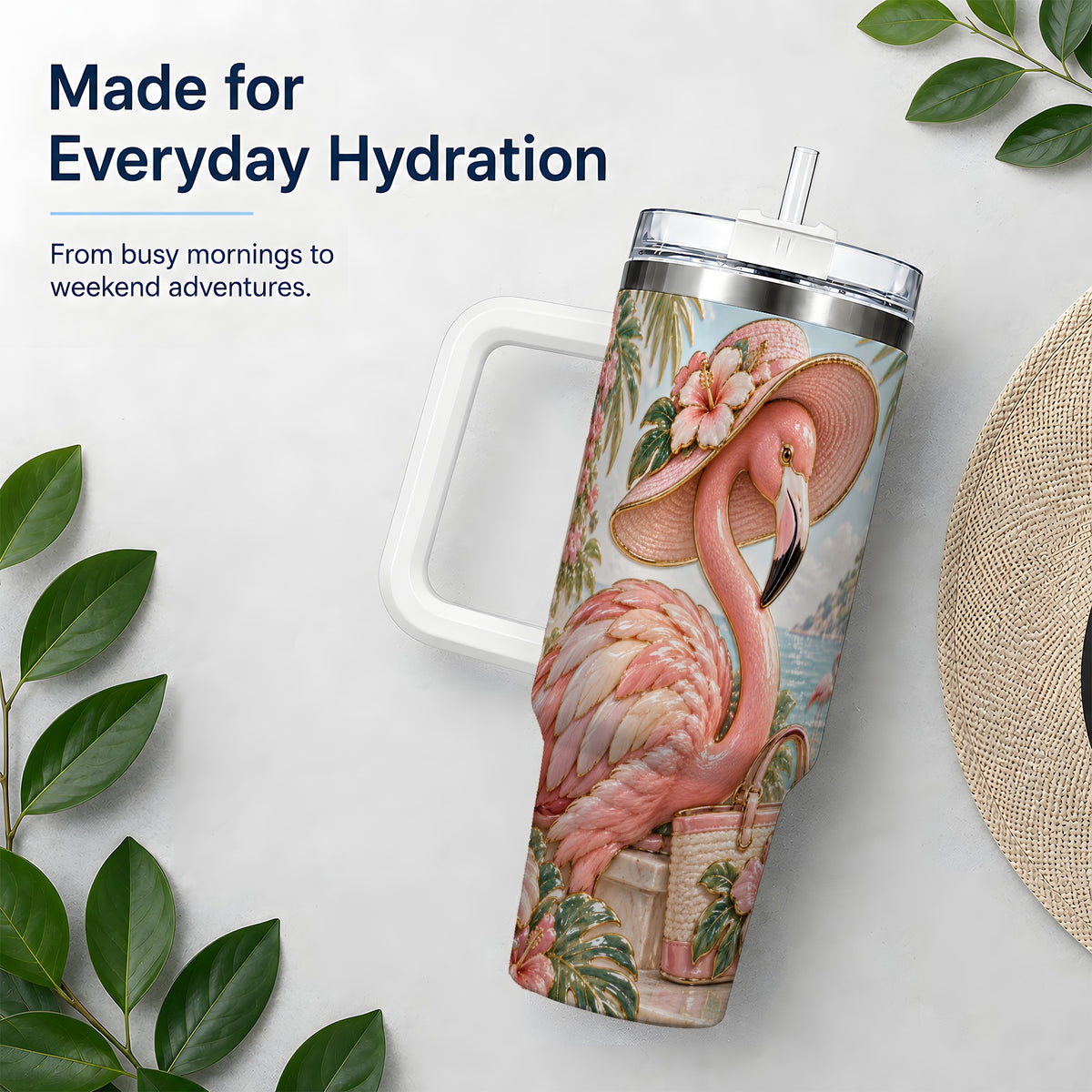 Tropical Flamingo 40oz Tumbler, Coastal Bird Drinkware for Bird Lovers