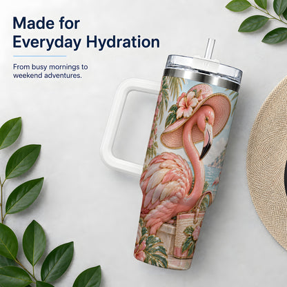 Tropical Flamingo 40oz Tumbler, Coastal Bird Drinkware for Bird Lovers