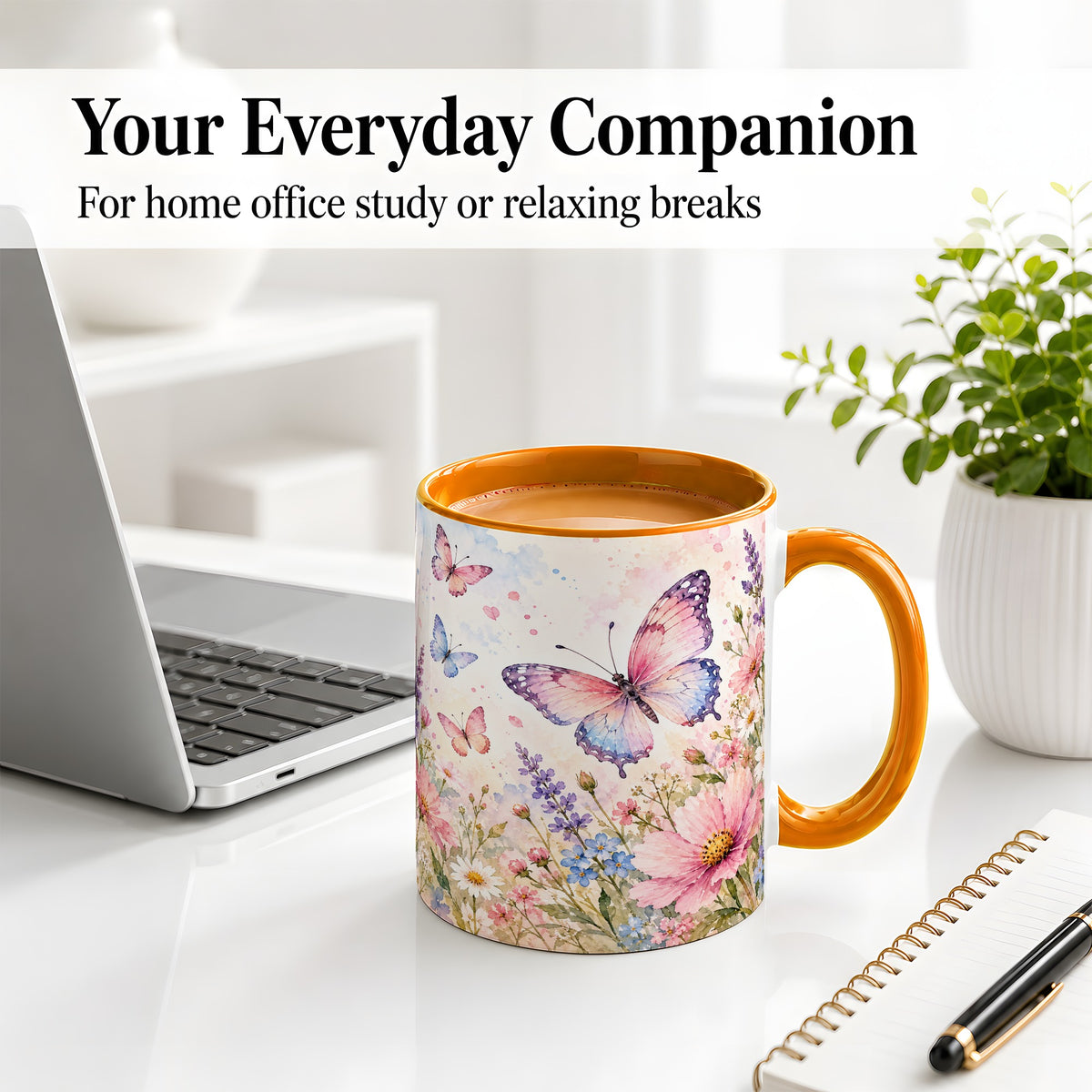 #pl[11oz|Orange] Watercolor Butterfly Wildflower Ceramic Mug