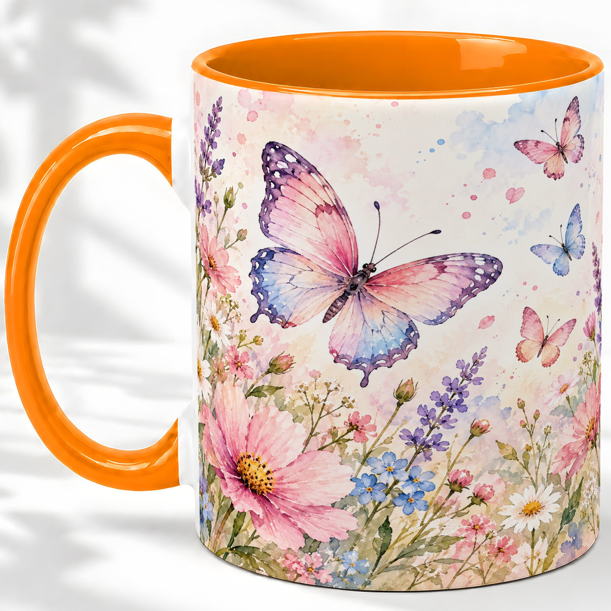 #pl[11oz|Orange] Watercolor Butterfly Wildflower Ceramic Mug