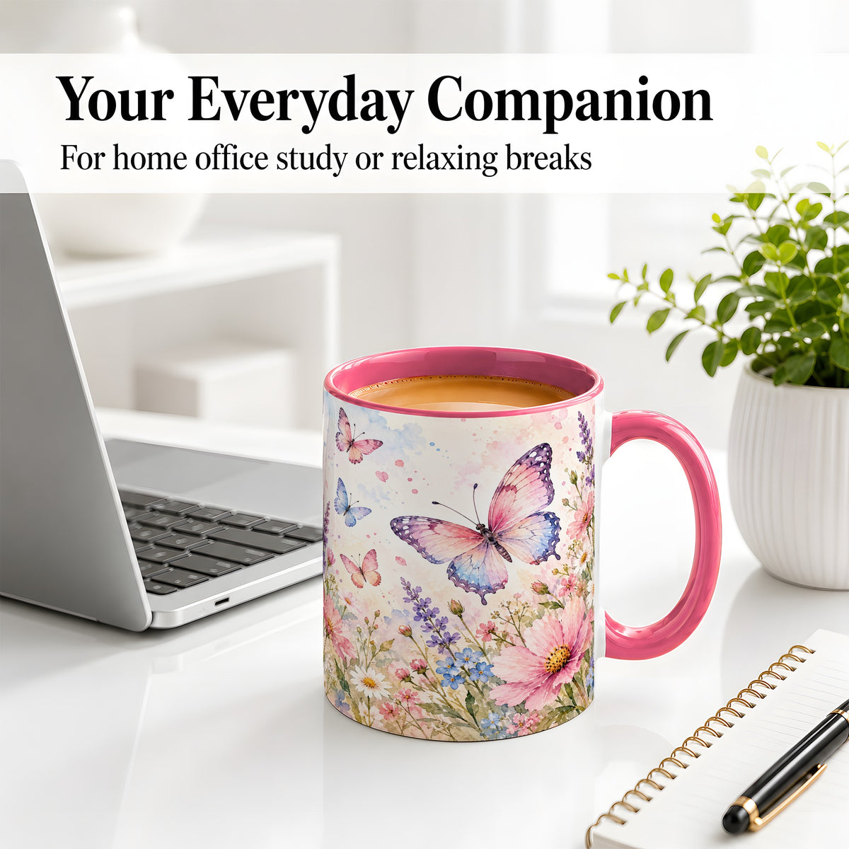 #pl[11oz|Pink] Watercolor Butterfly Wildflower Ceramic Mug