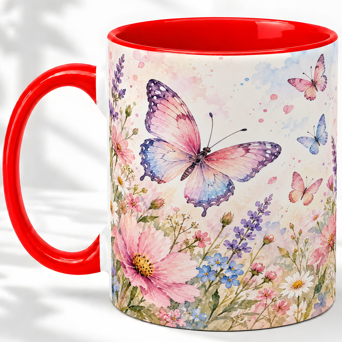 Watercolor Butterfly Wildflower Ceramic Mug
