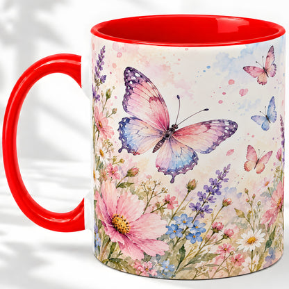 Watercolor Butterfly Wildflower Ceramic Mug