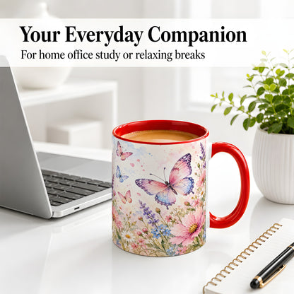 #pl[11oz|Red] Watercolor Butterfly Wildflower Ceramic Mug