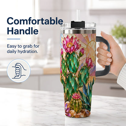 #pl[40oz|Black] Blooming Cactus 40oz Tumbler, Desert Floral Drinkware for Plant Lovers