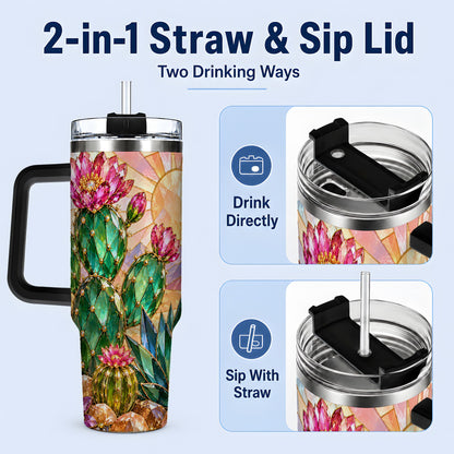 #pl[40oz|Black] Blooming Cactus 40oz Tumbler, Desert Floral Drinkware for Plant Lovers