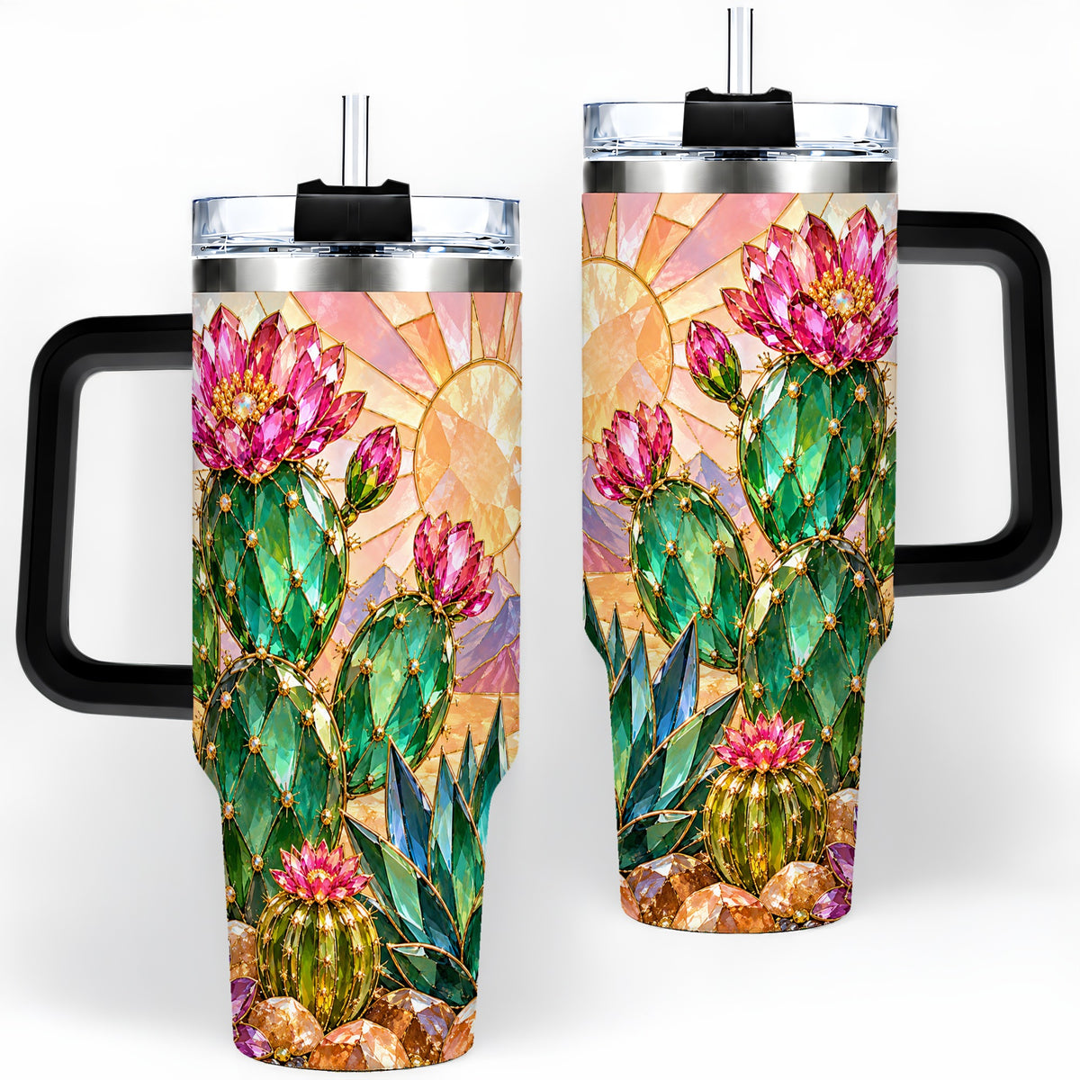 #pl[40oz|Black] Blooming Cactus 40oz Tumbler, Desert Floral Drinkware for Plant Lovers