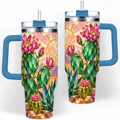 #pl[40oz|Blue] Blooming Cactus 40oz Tumbler, Desert Floral Drinkware for Plant Lovers