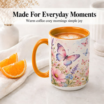 #pl[15oz|Orange] Watercolor Butterfly Wildflower Ceramic Mug