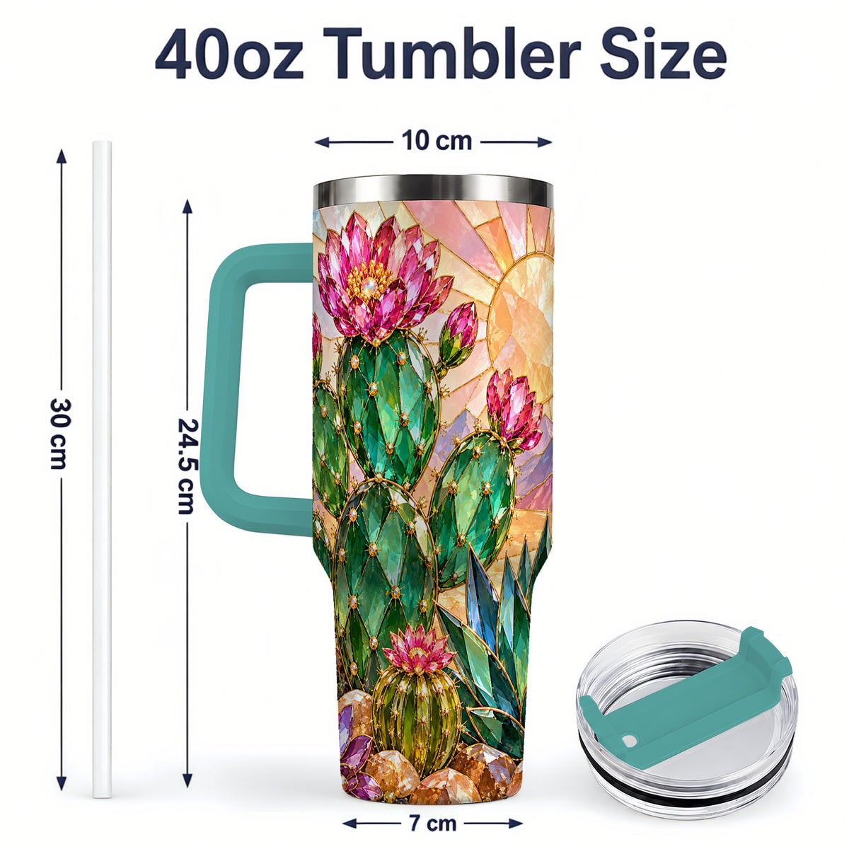 #pl[40oz|Green] Blooming Cactus 40oz Tumbler, Desert Floral Drinkware for Plant Lovers