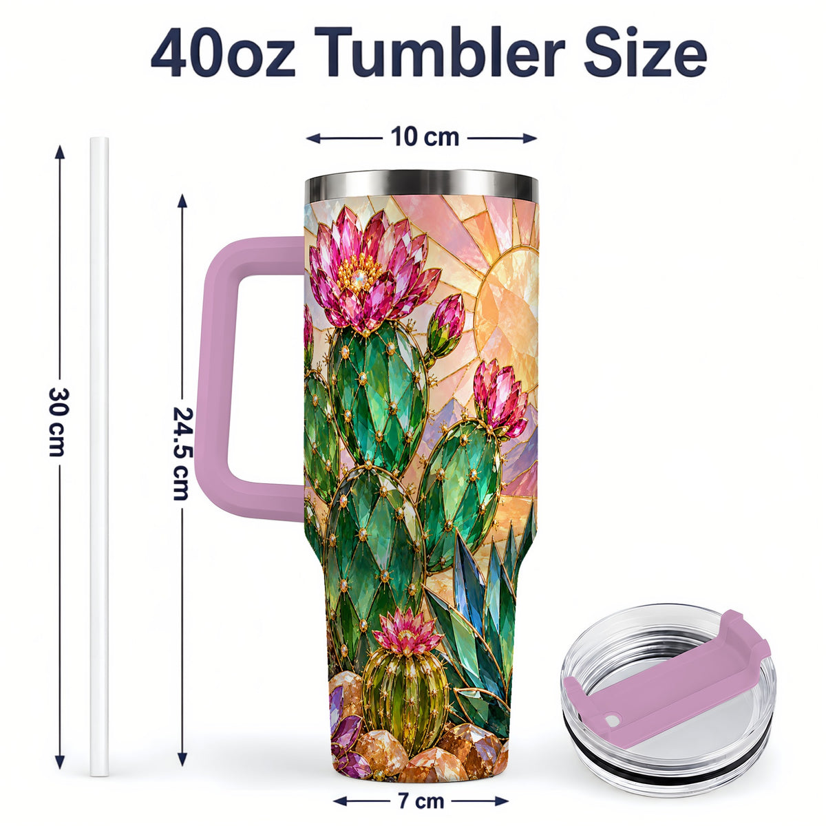 #pl[40oz|Pink] Blooming Cactus 40oz Tumbler, Desert Floral Drinkware for Plant Lovers