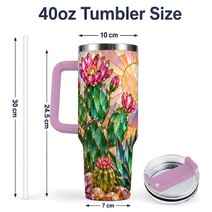 #pl[40oz|Pink] Blooming Cactus 40oz Tumbler, Desert Floral Drinkware for Plant Lovers