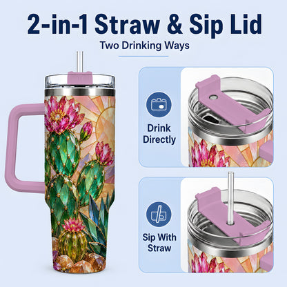 #pl[40oz|Pink] Blooming Cactus 40oz Tumbler, Desert Floral Drinkware for Plant Lovers