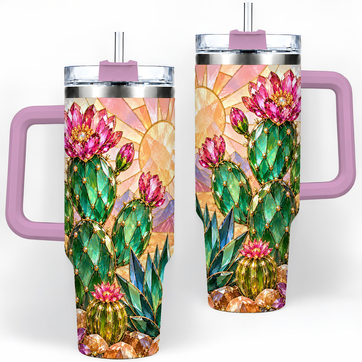 #pl[40oz|Pink] Blooming Cactus 40oz Tumbler, Desert Floral Drinkware for Plant Lovers