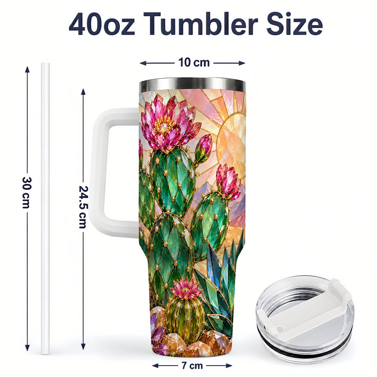 #pl[40oz|White] Blooming Cactus 40oz Tumbler, Desert Floral Drinkware for Plant Lovers
