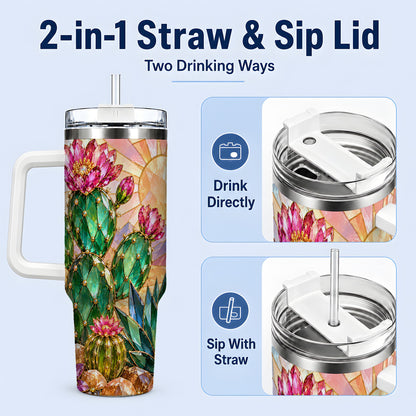 #pl[40oz|White] Blooming Cactus 40oz Tumbler, Desert Floral Drinkware for Plant Lovers